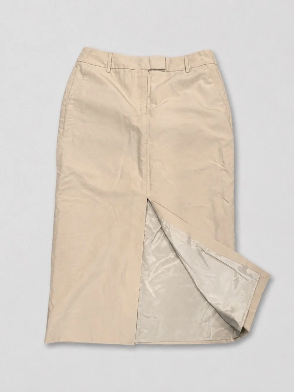 RW&CO Beige Linen Blend Midi Pencil Skirt Front Slit Lined Women's Size 6 - Picture 3 of 6